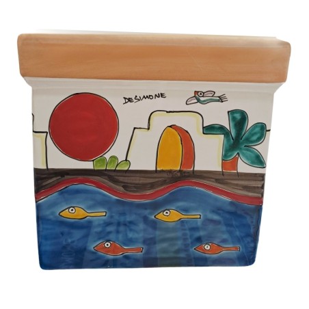 Square plant pot Dammusi De Simone Sicilian handmade pottery Square plant pot Dammusi De Simone Sicilian handmade pottery